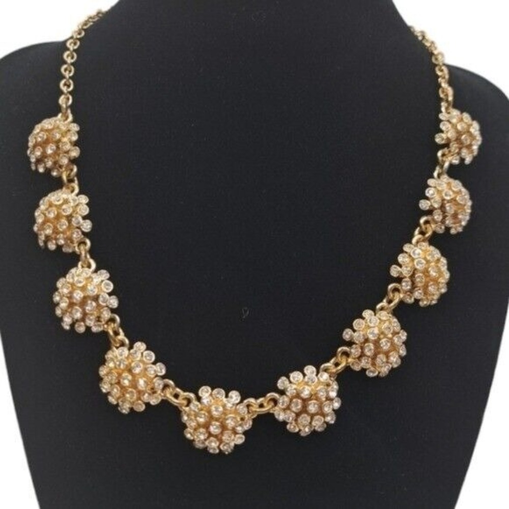 Vintage Ann Taylor Gold Tone Necklace with 10 Round Pendants & Clear Rhinestones